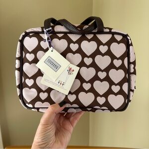 Stephanie Johnson Brown and Pale Pink Heart ML Traveler Cosmetics Case